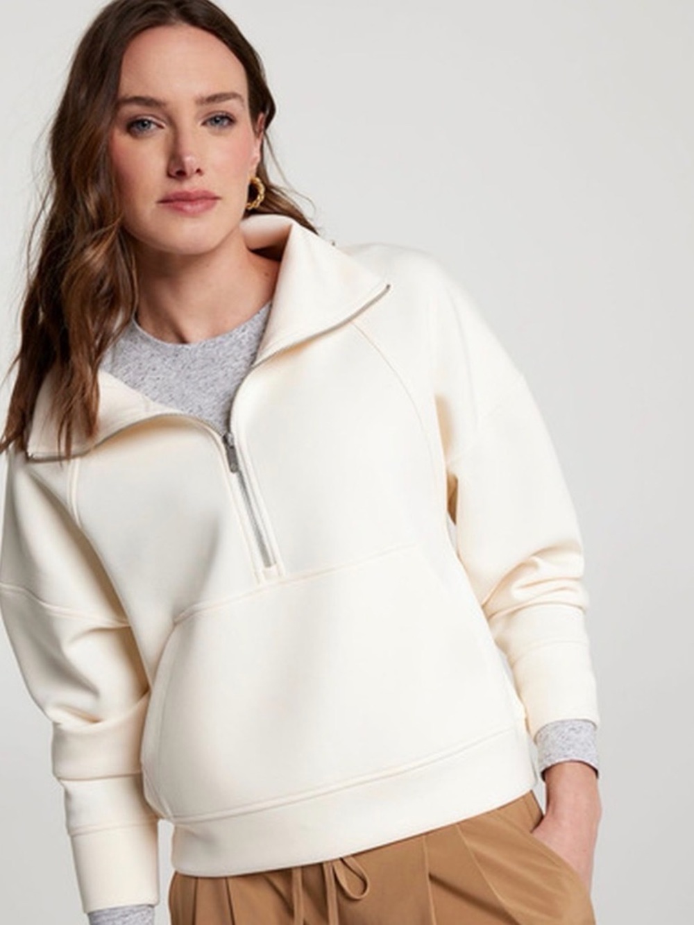 CALIA Women's Soft Scuba 1/4 Zip Pullover Cream sweatshirt size small